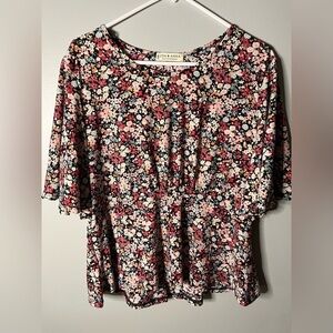 Jon & Anna Floral Ruffle Short Sleeve Skirted Blouse Size large Women’s